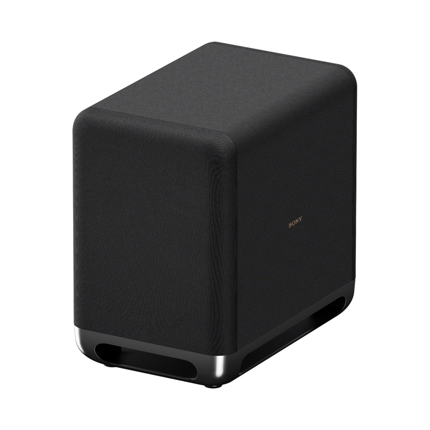 Subwoofer nero con logo Sony su sfondo bianco.