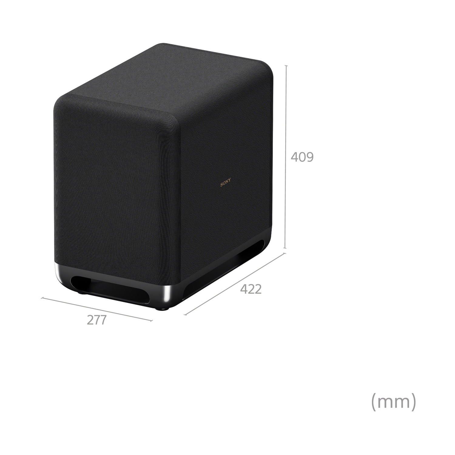 Subwoofer Sony nero con base argentata, 277x422x409mm.