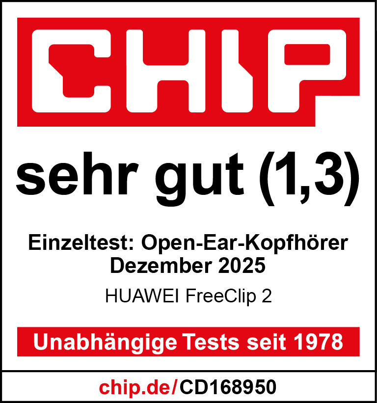 CHIP-Logo, Text: sehr gut (1,3), Test von Kopfhörern, chip.de