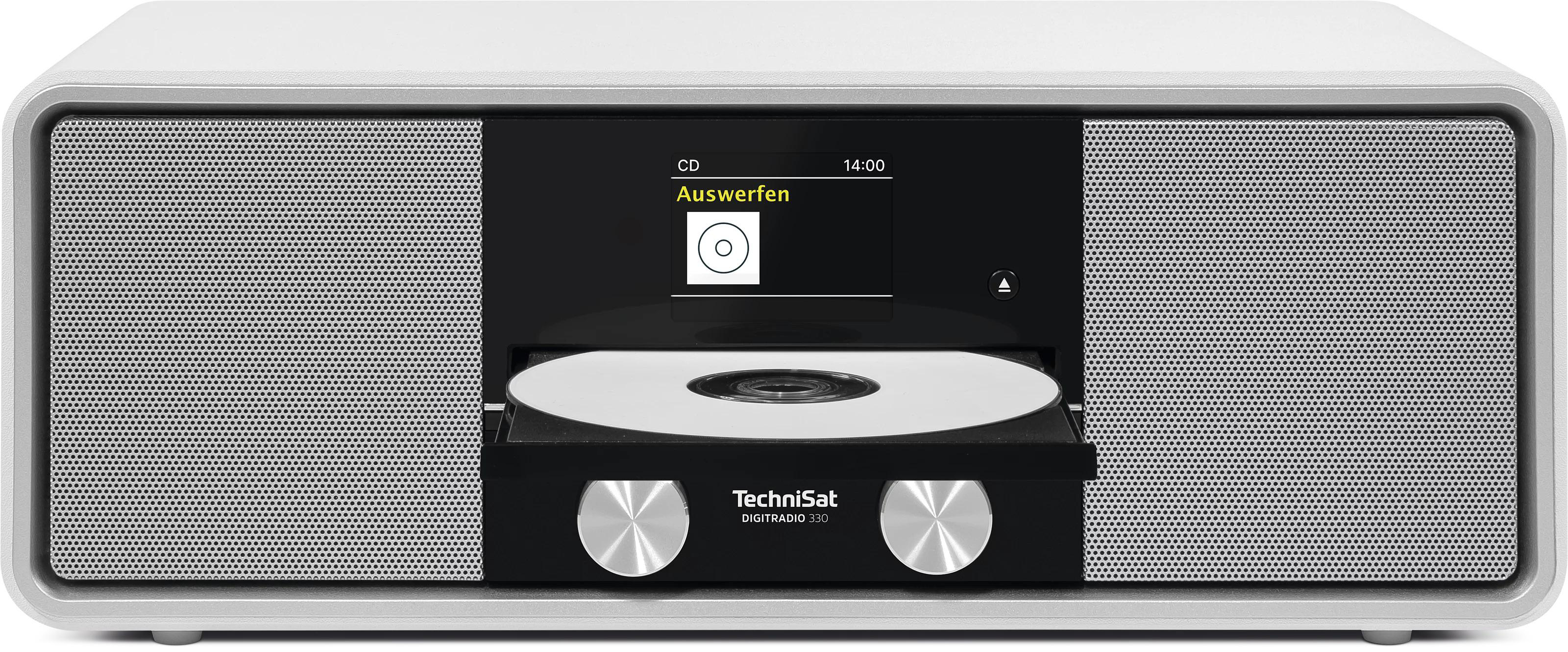 TechniSat Digiradio 330 mit ausgefahrener CD und Bedienfeld.