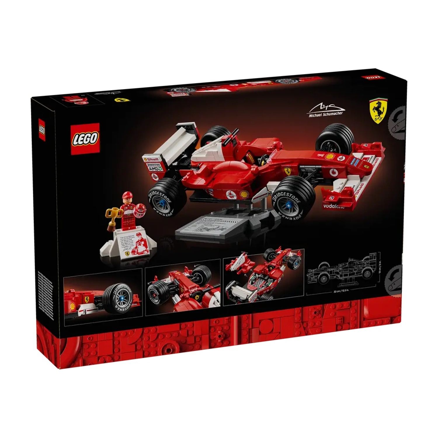 Confezione di un'auto di Formula 1 LEGO rossa di Michael Schumacher.