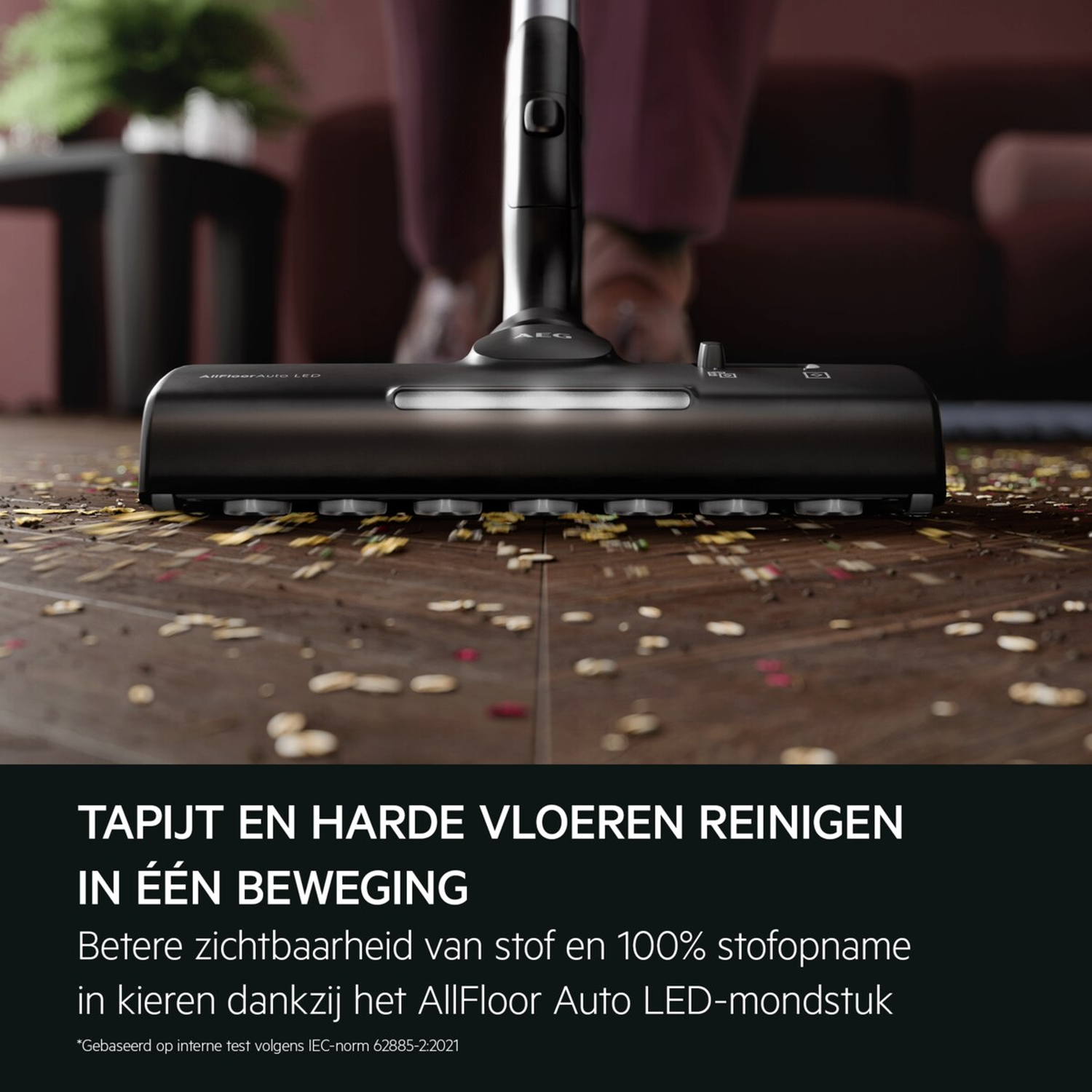 Vacuum cleaner nozzle cleaning carpet and hard floors with LED light.
