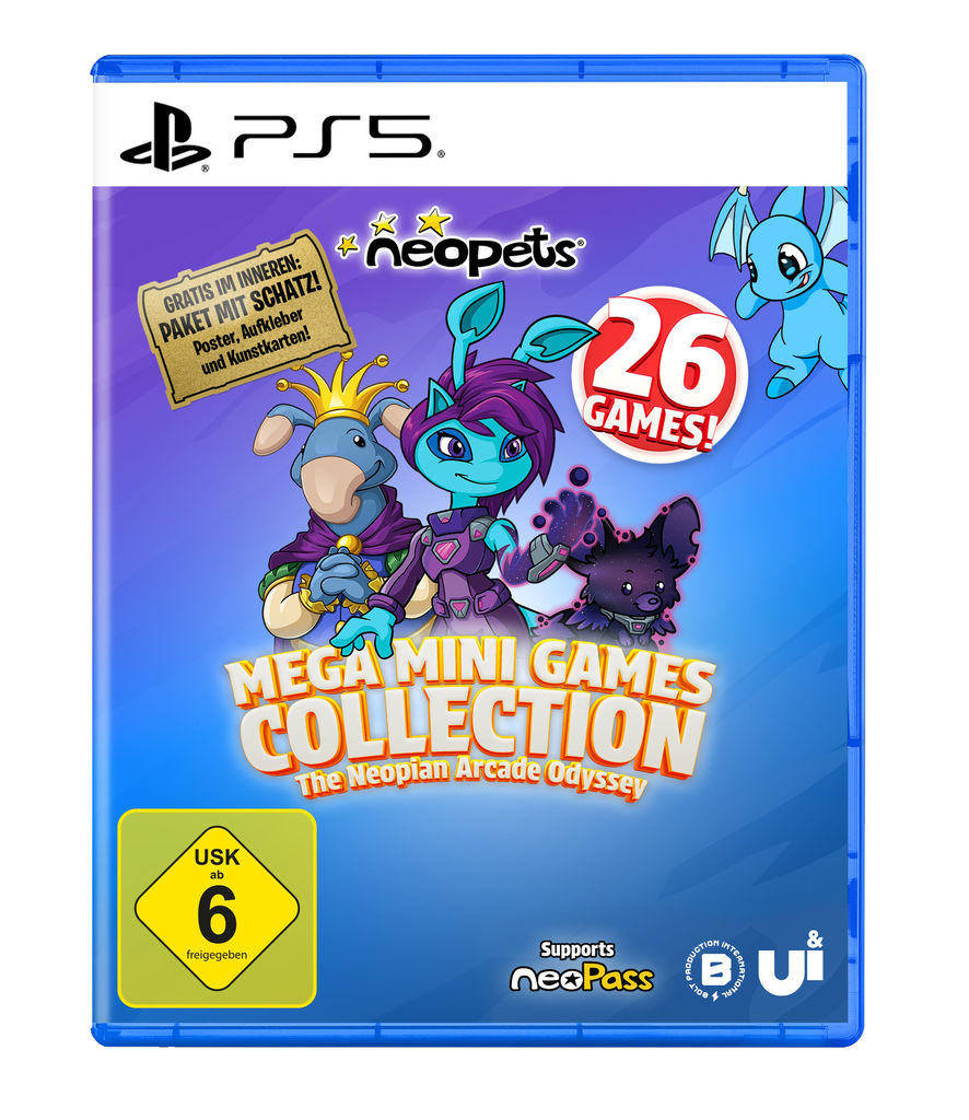 PS5-Spielcover: Neopets Mega Mini Games Collection mit Charakteren.