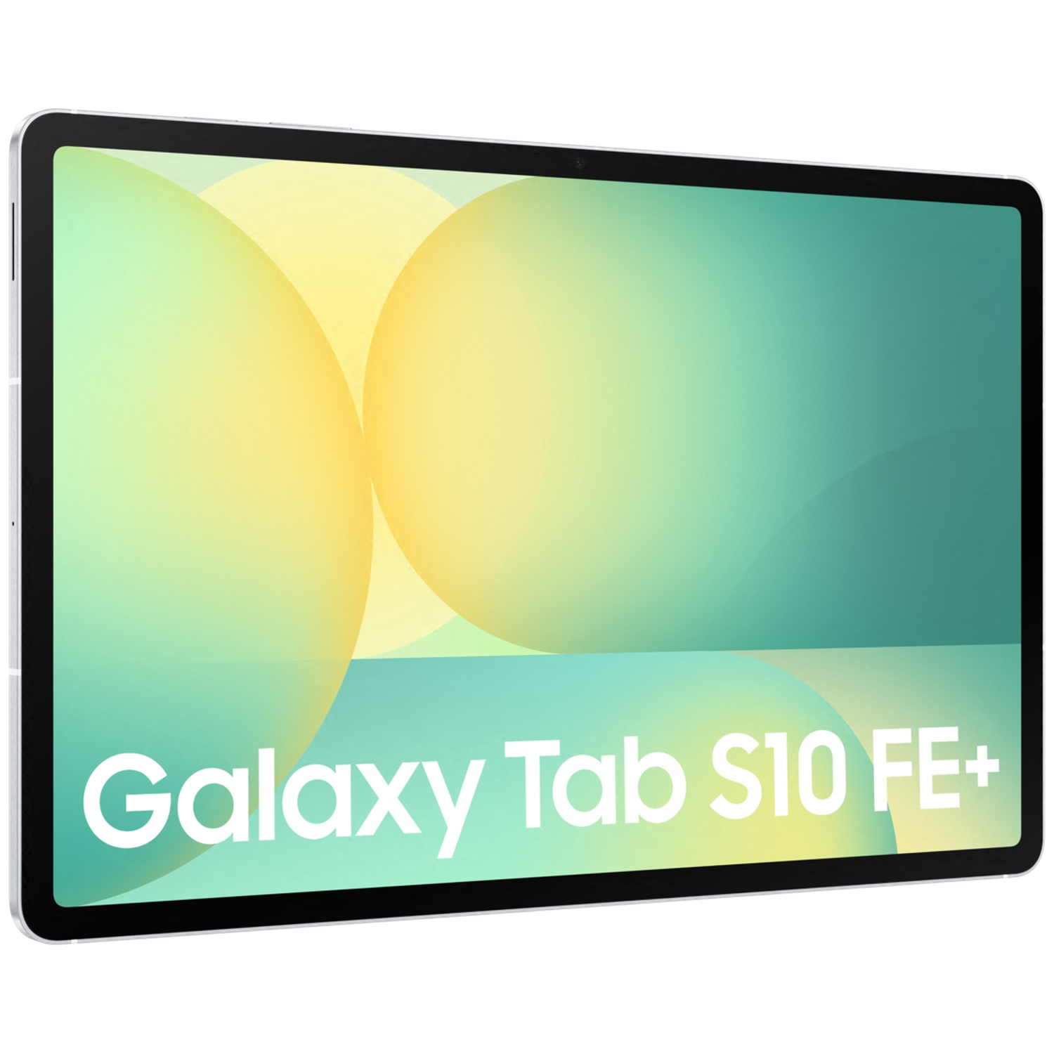 Une tablette Samsung Galaxy Tab S10 FE+ avec un fond coloré.