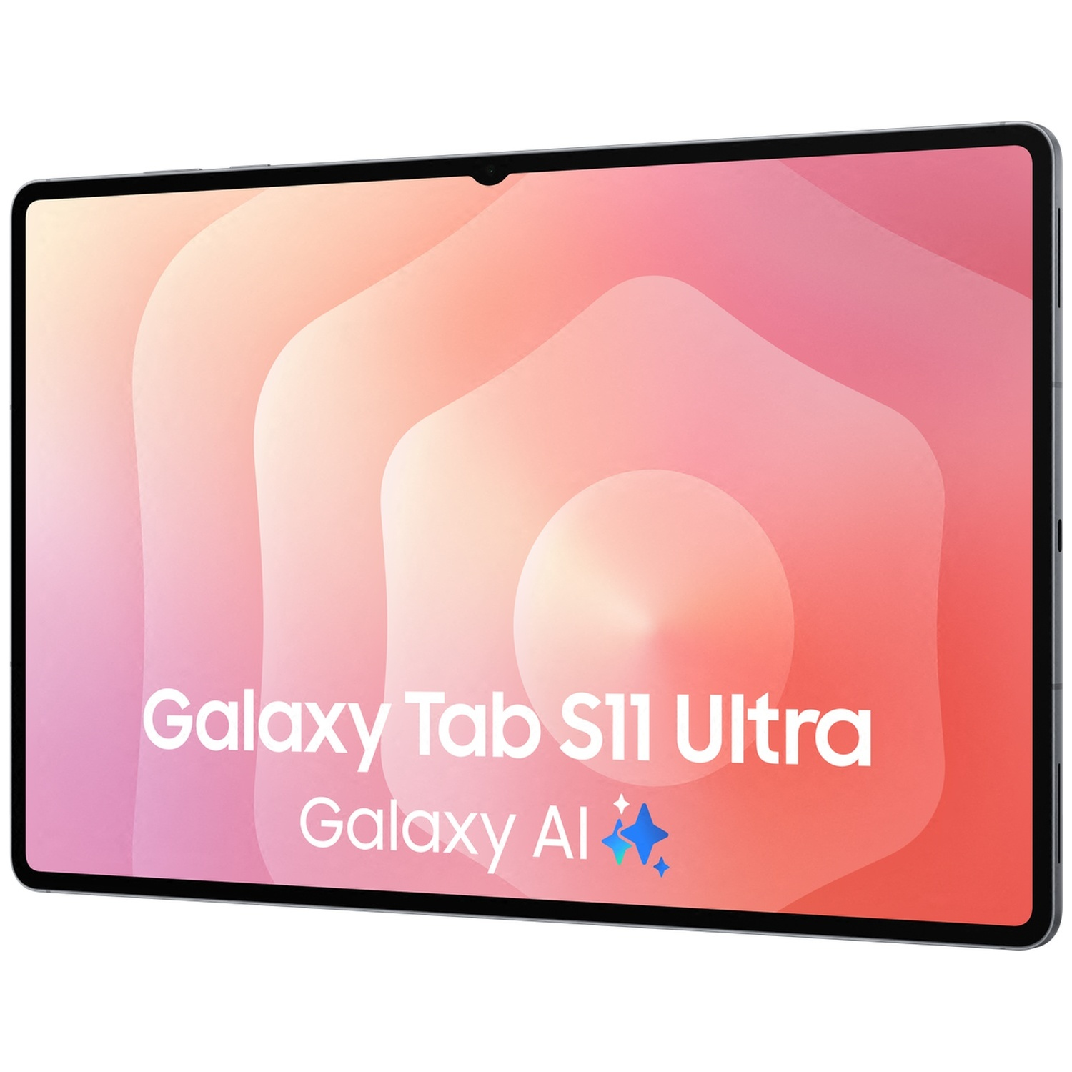 A tablet displaying "Galaxy Tab S11 Ultra" on a colorful abstract background.