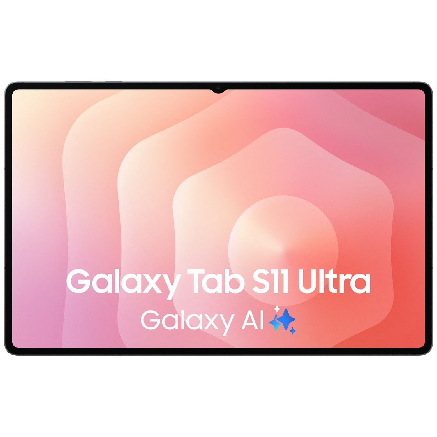 Une tablette affichant « Galaxy Tab S11 Ultra Galaxy AI » sur fond abstrait.