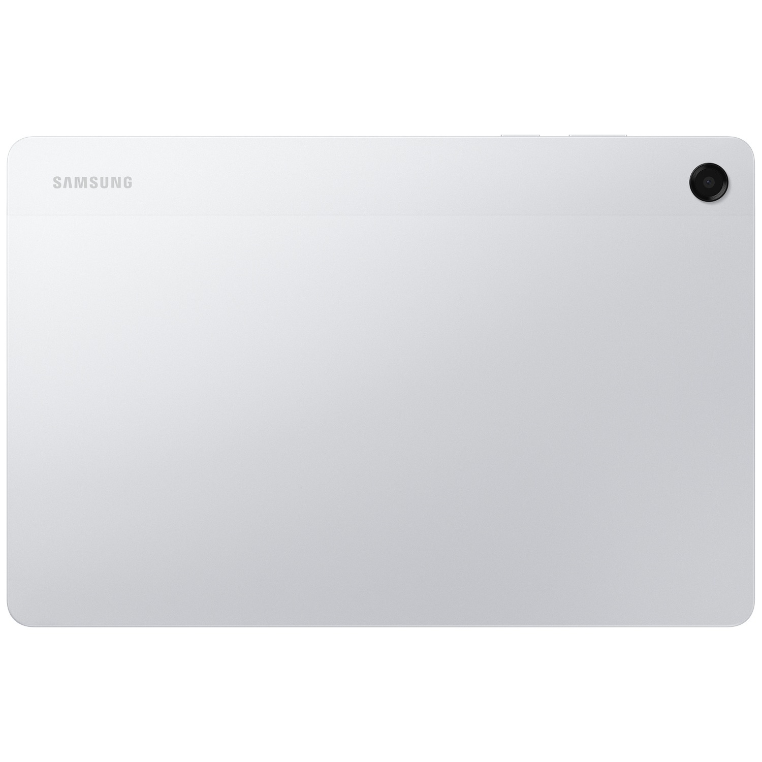 Arrière d'une tablette Samsung blanche avec objectif de caméra noir.