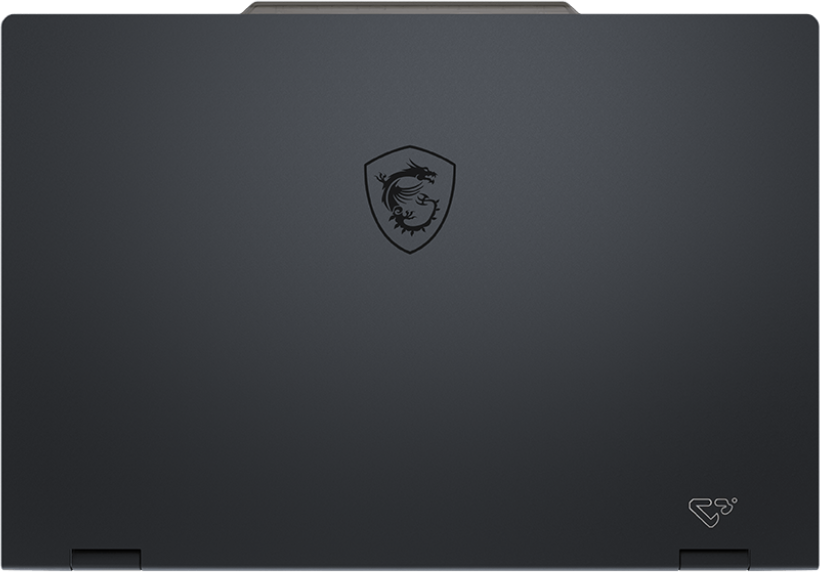 Zárt, sötét laptop középen MSI sárkány logóval.