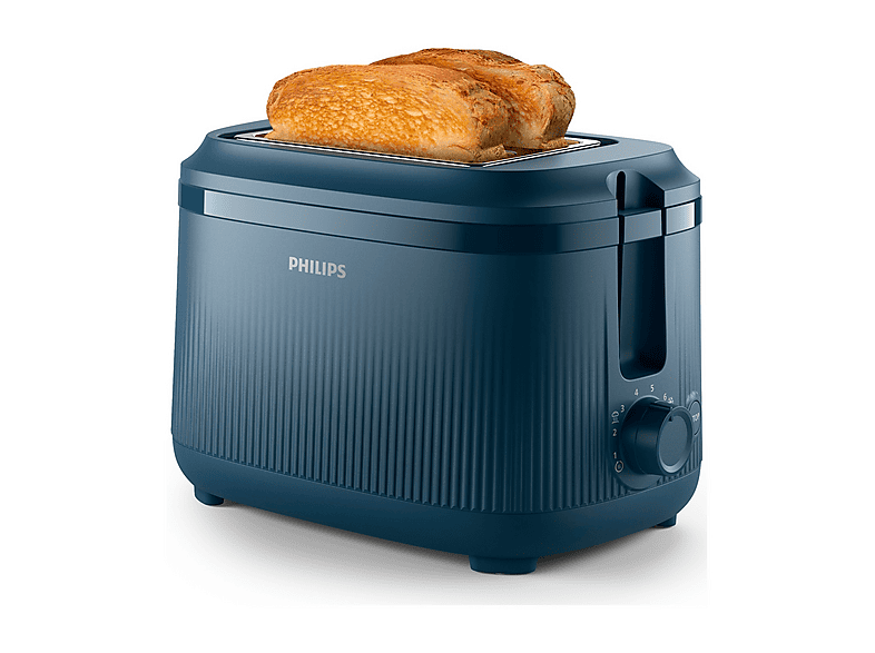 Tostapane PHILIPS Serie 3000 HD2511/70, Potenza 830 W, Numero di fessure per tostare 2, Livelli tostatura 8 , Sistema sollevamento, Funzione scongelamento, Raccoglitore briciole, Blu