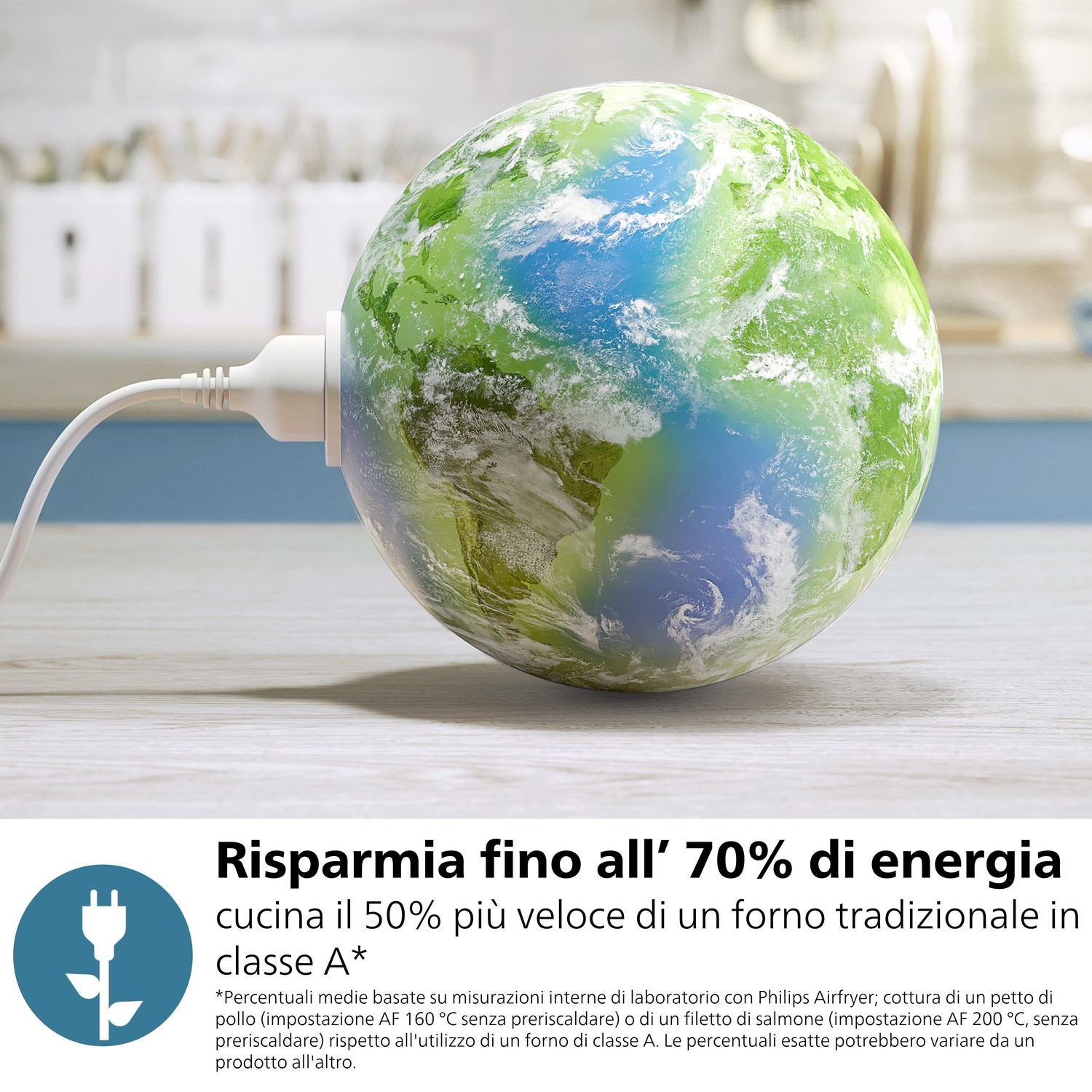 Un globo collegato a una spina, che simboleggia l'energia.