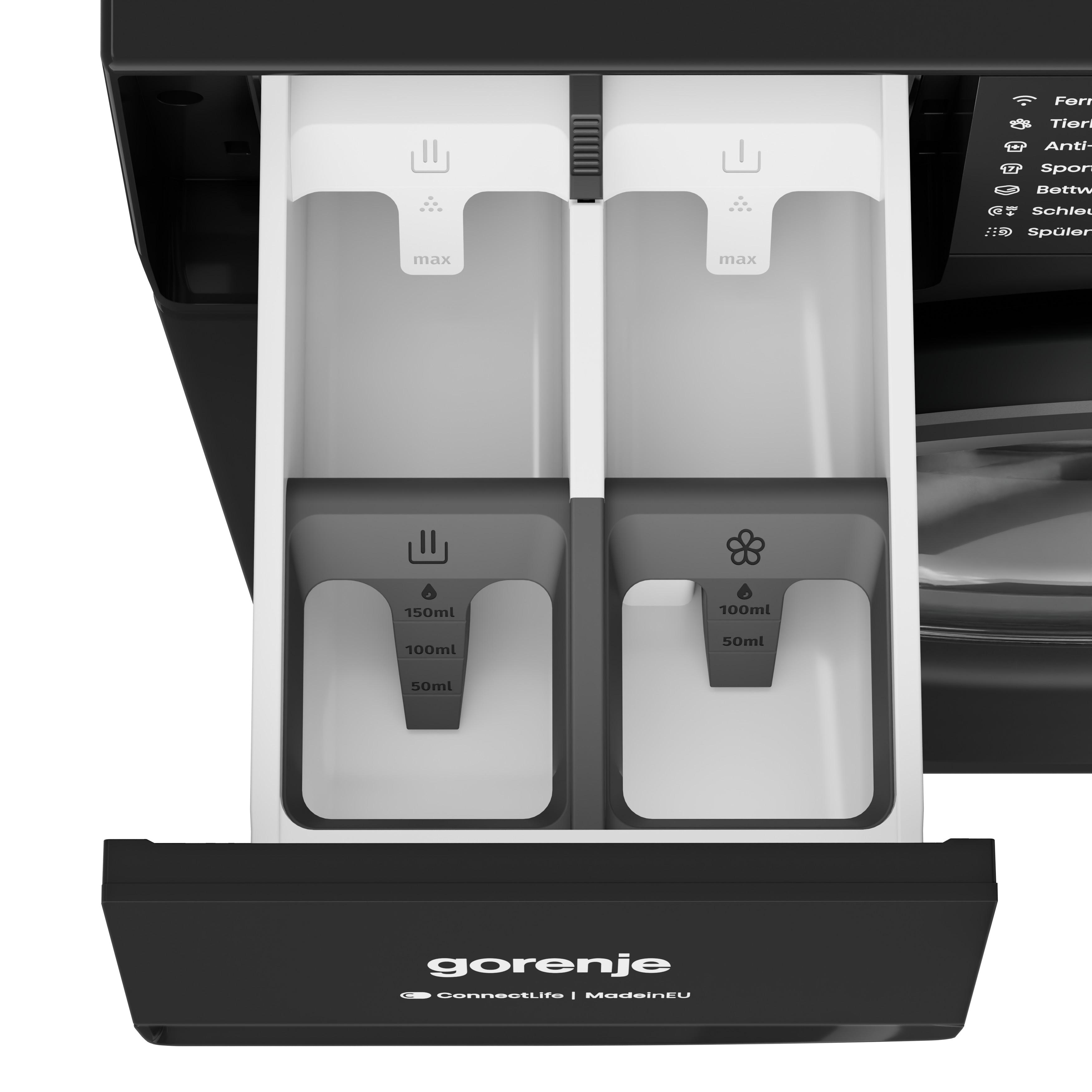 Schublade für Waschmittel mit zwei Fächern, Markierungen für 50, 100, 150ml.