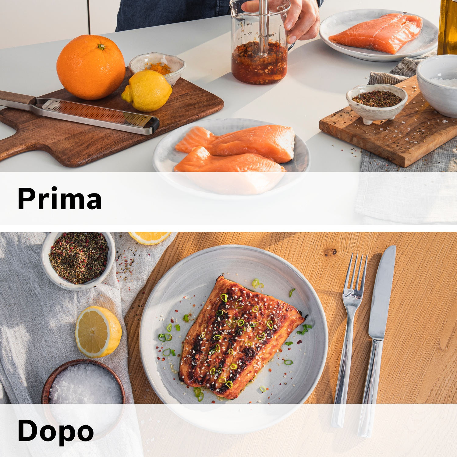 Salmone crudo preparato con scorza d'arancia, limone e spezie.