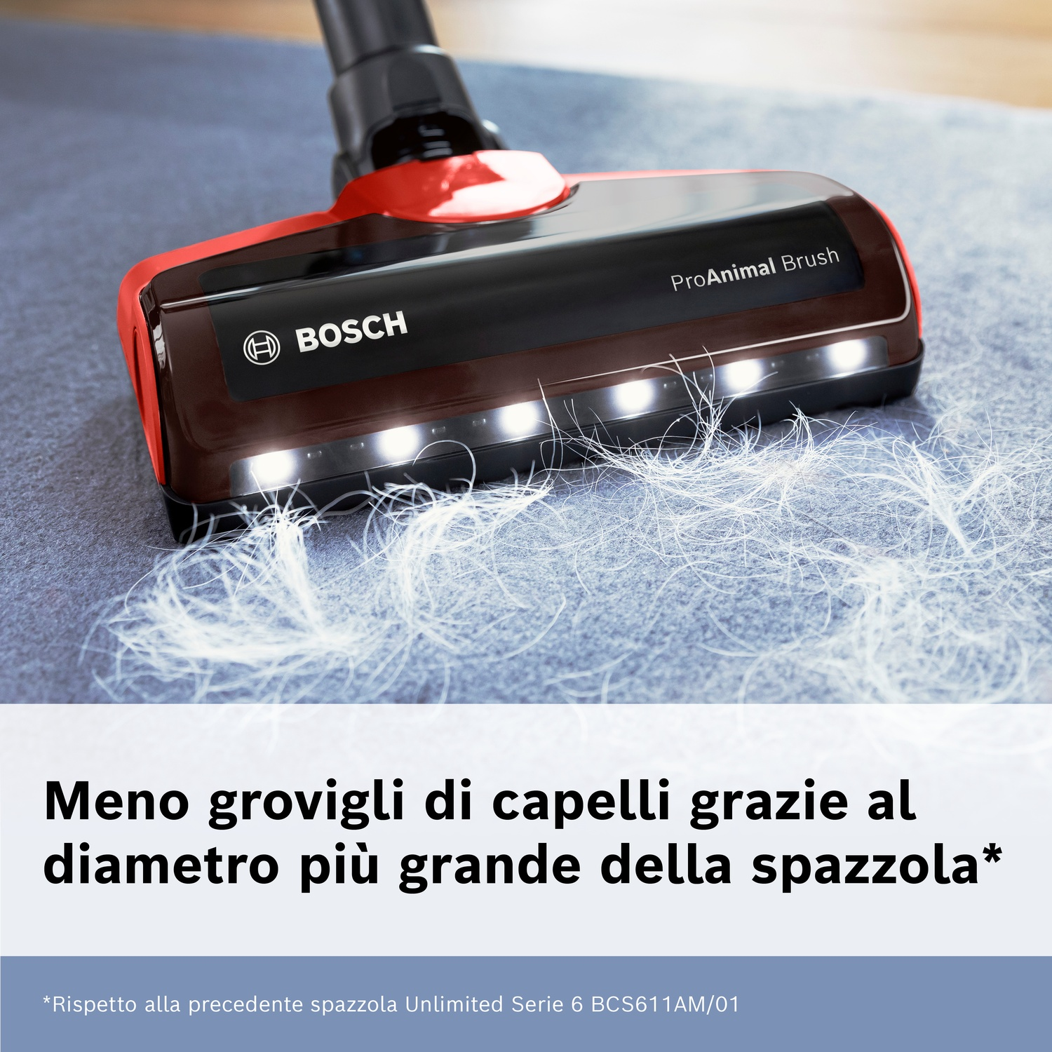 Spazzola ProAnimal BOSCH aspira peli animali su tappeto. Luci LED.