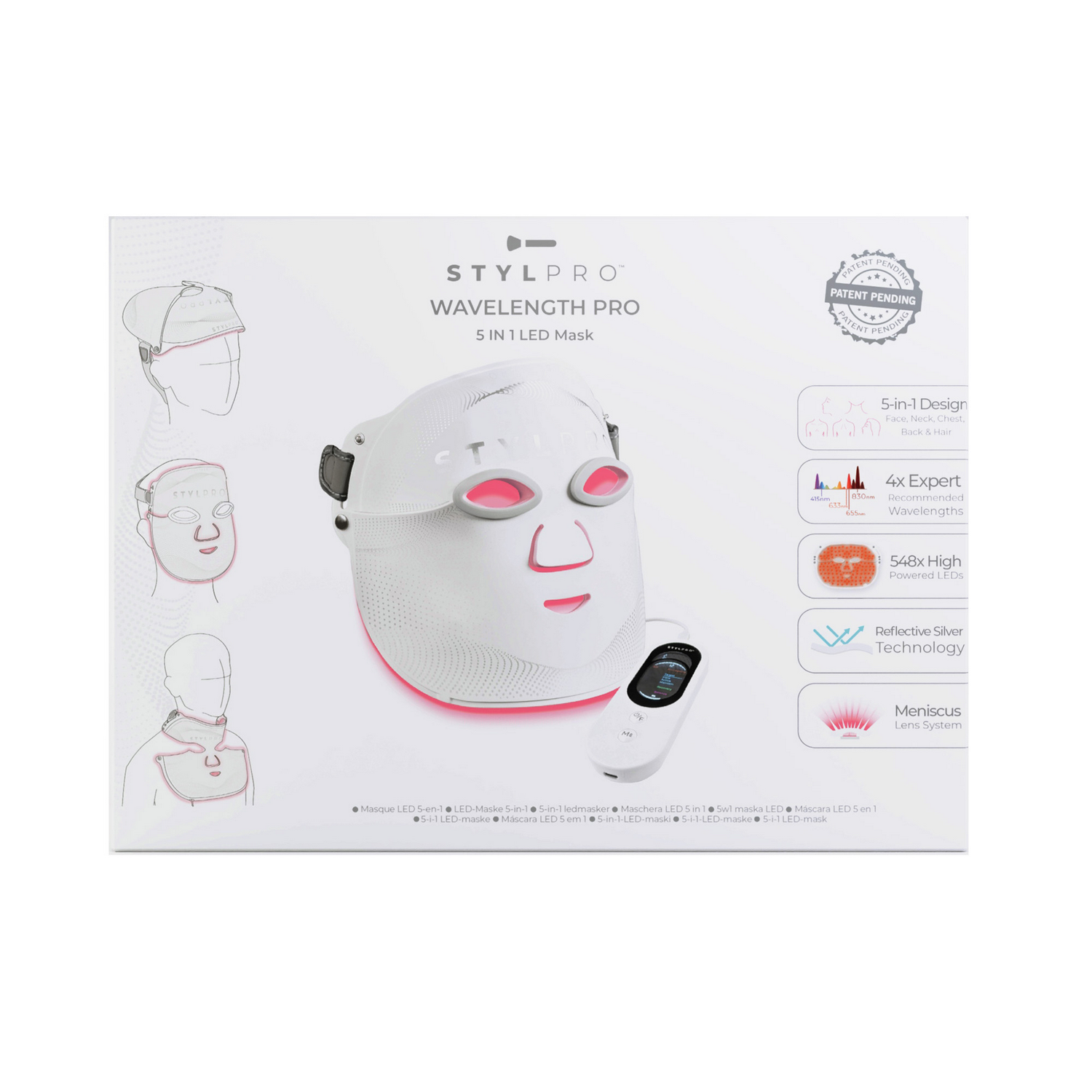 Mascarilla LED blanca con mando, STYLPRO WAVELENGTH PRO, pendiente de patente.