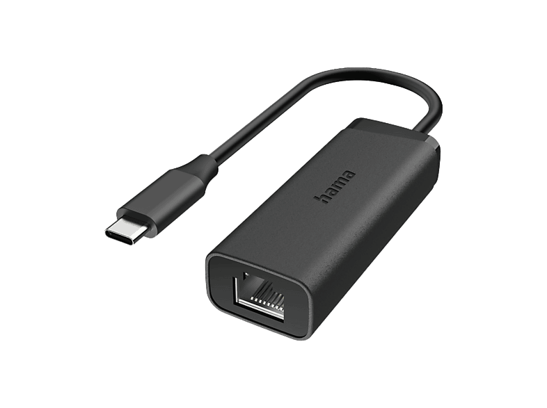 Adaptador cable - Hama 00200360, USB-C a RJ45, 2.5 Gbps, 10/100/1000/2500 Mbps, Negro