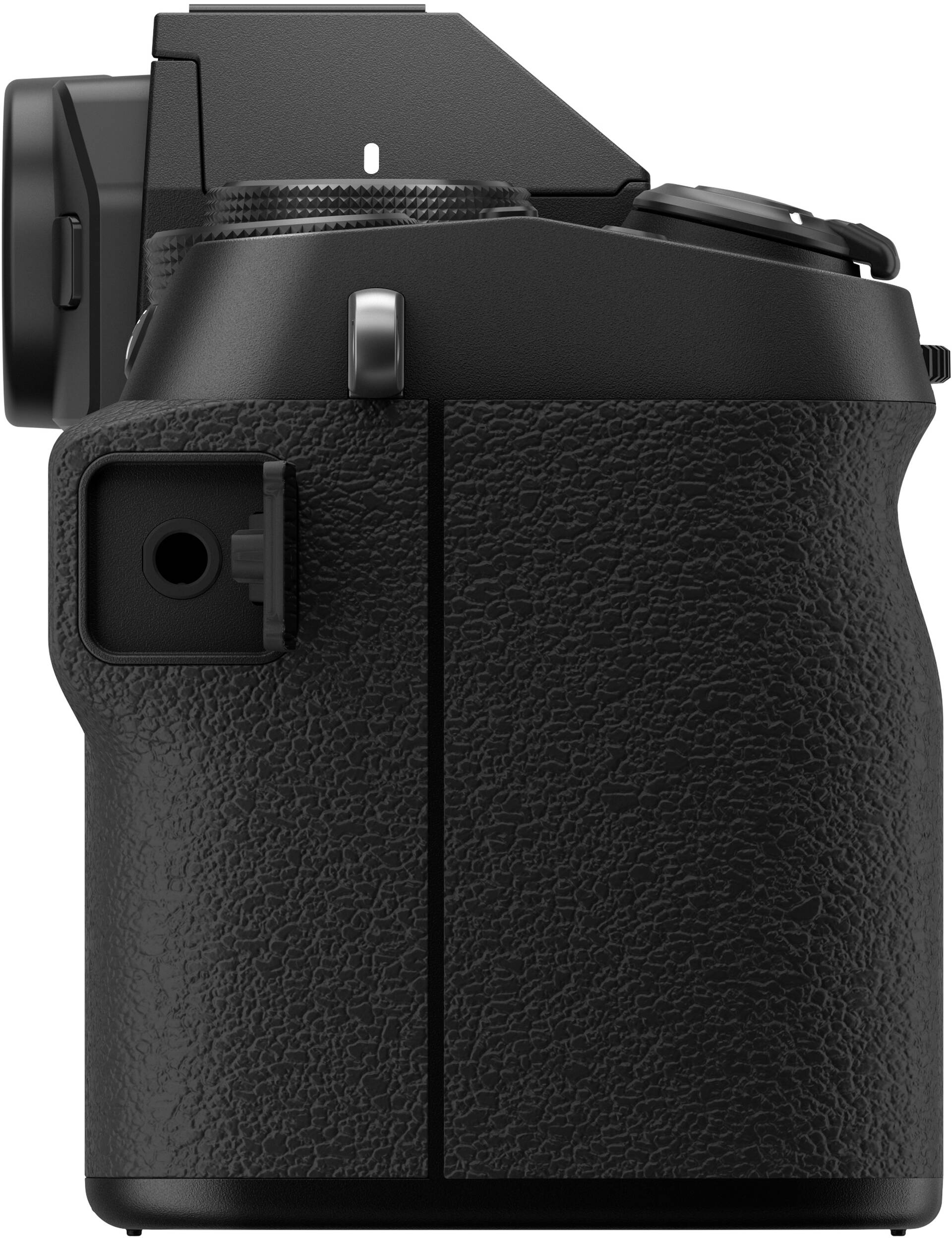 Schwarze Kamera von der Seite mit Rändelrädern und Anschlüssen.