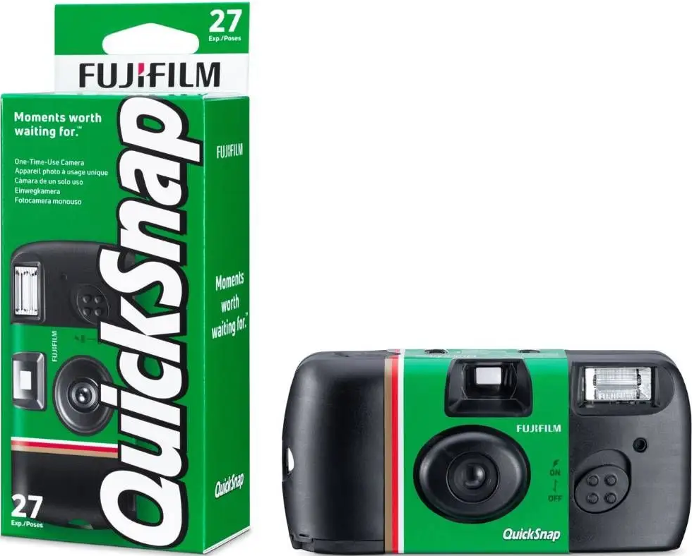 Fujifilm QuickSnap Einwegkamera mit Verpackung und Anleitung, 27 Aufnahmen.