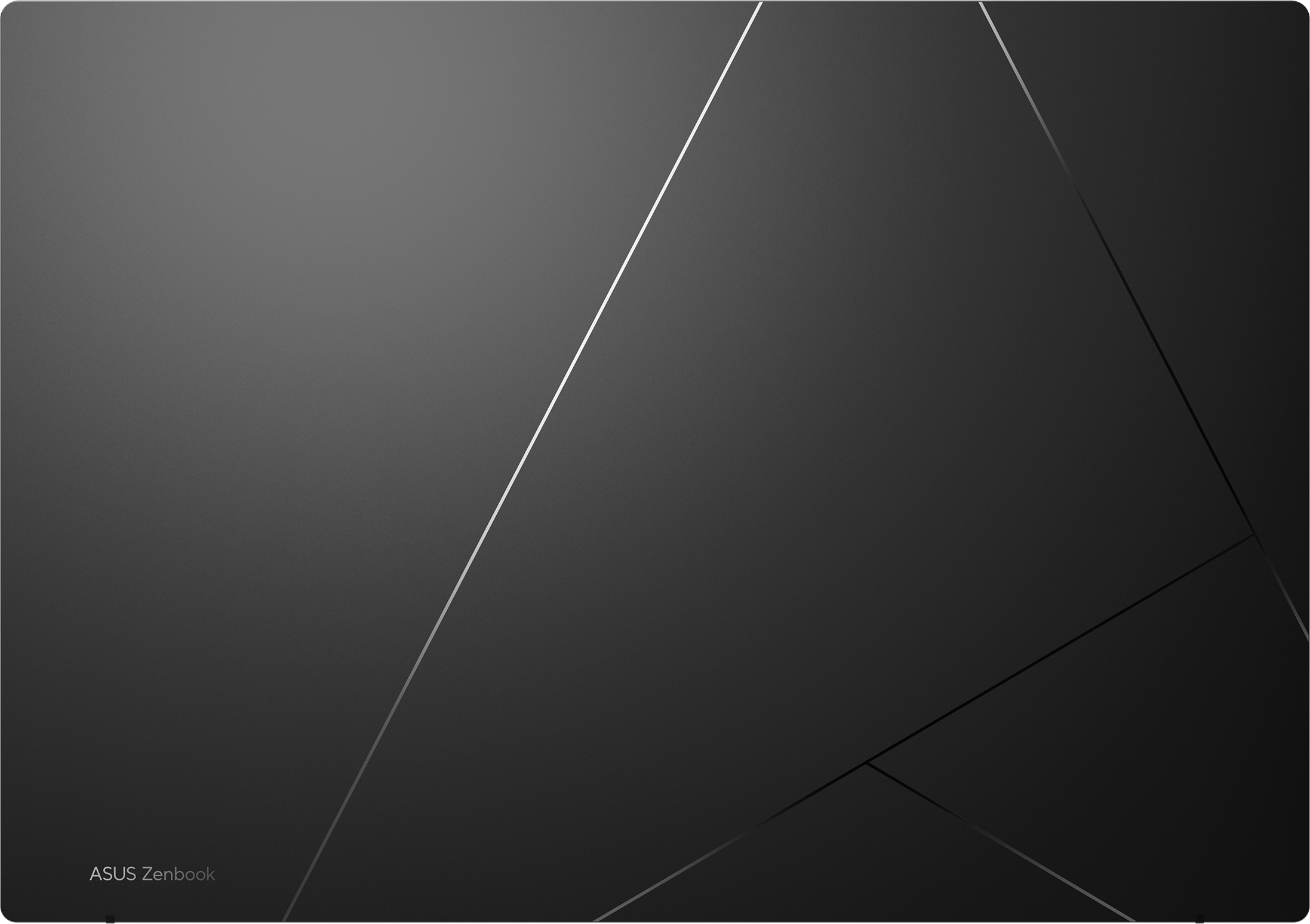 Sfondo grigio con linee geometriche e testo ASUS Zenbook.