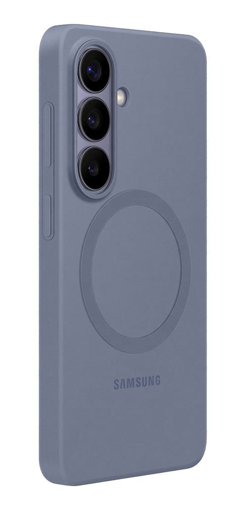 Una funda azul para teléfono con cámaras y logo Samsung.