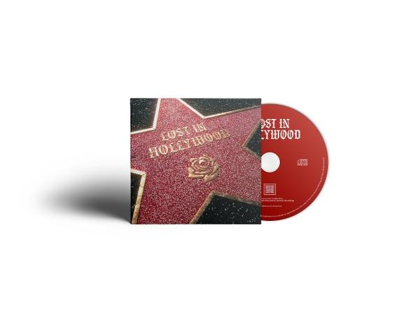 CD-Hülle mit Hollywood-Stern und roter CD, Text 'Lost in Hollywood'