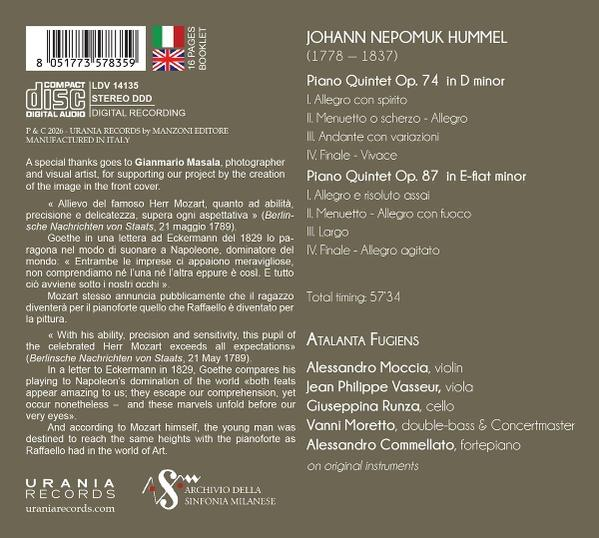 CD-Cover mit Barcode, Notenliste von Hummel, Künstlerliste und Logo.
