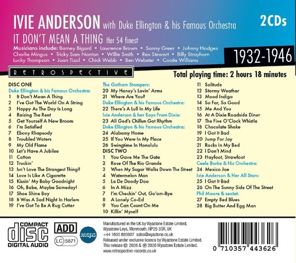 Albumcover mit Titelliste von Ivie Anderson, Duke Ellington Orchestra, 1932-1946.