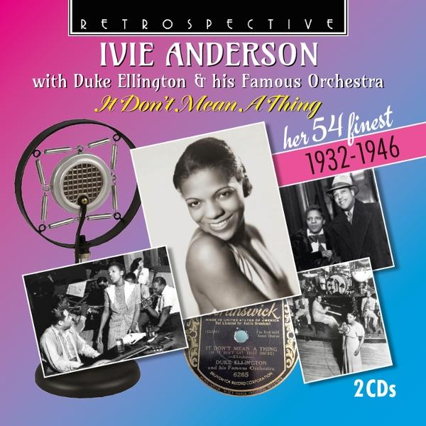 Albumcover mit Ivie Anderson, Duke Ellington Orchestra, Mikrofon und Schallplatte.