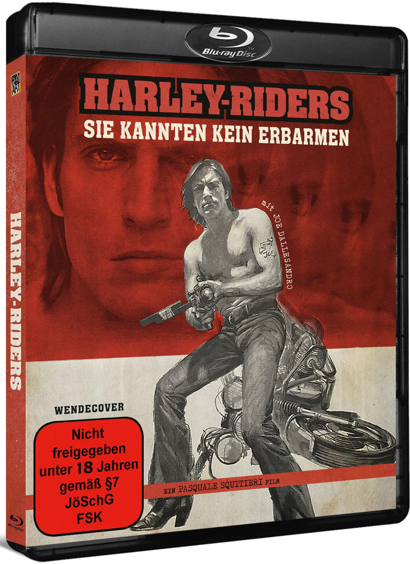 Blu-ray Hülle von Harley-Riders mit Joe Dallesandro auf einem Motorrad.