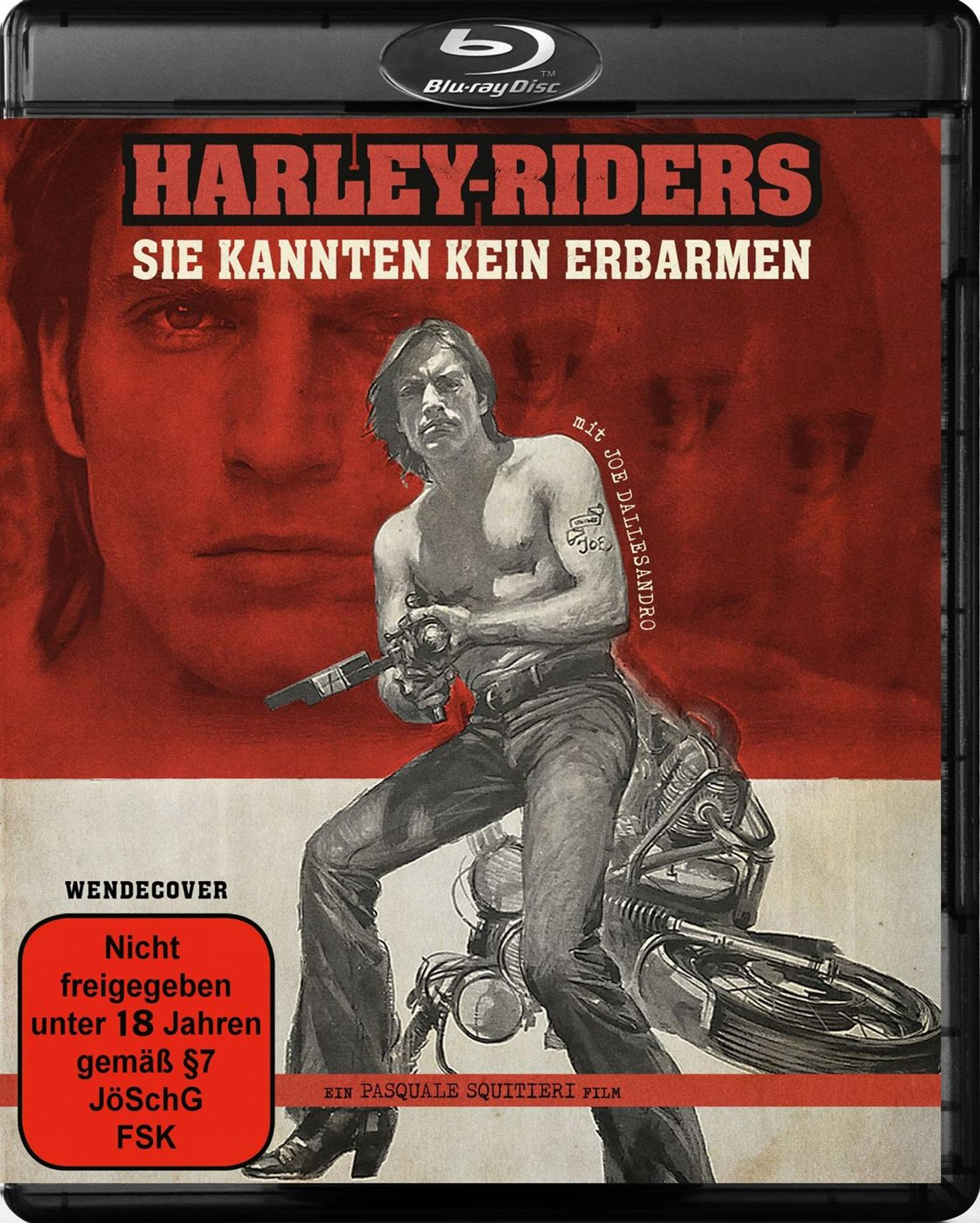 Blu-ray Cover: Mann auf Motorrad hält Waffe, roter Hintergrund.