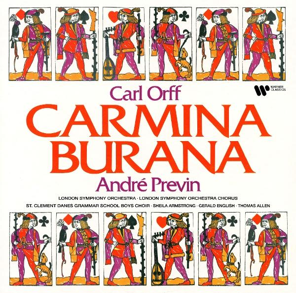 Album borítója kártyalap figurákkal, "Carl Orff Carmina Burana" és előadók neveivel.