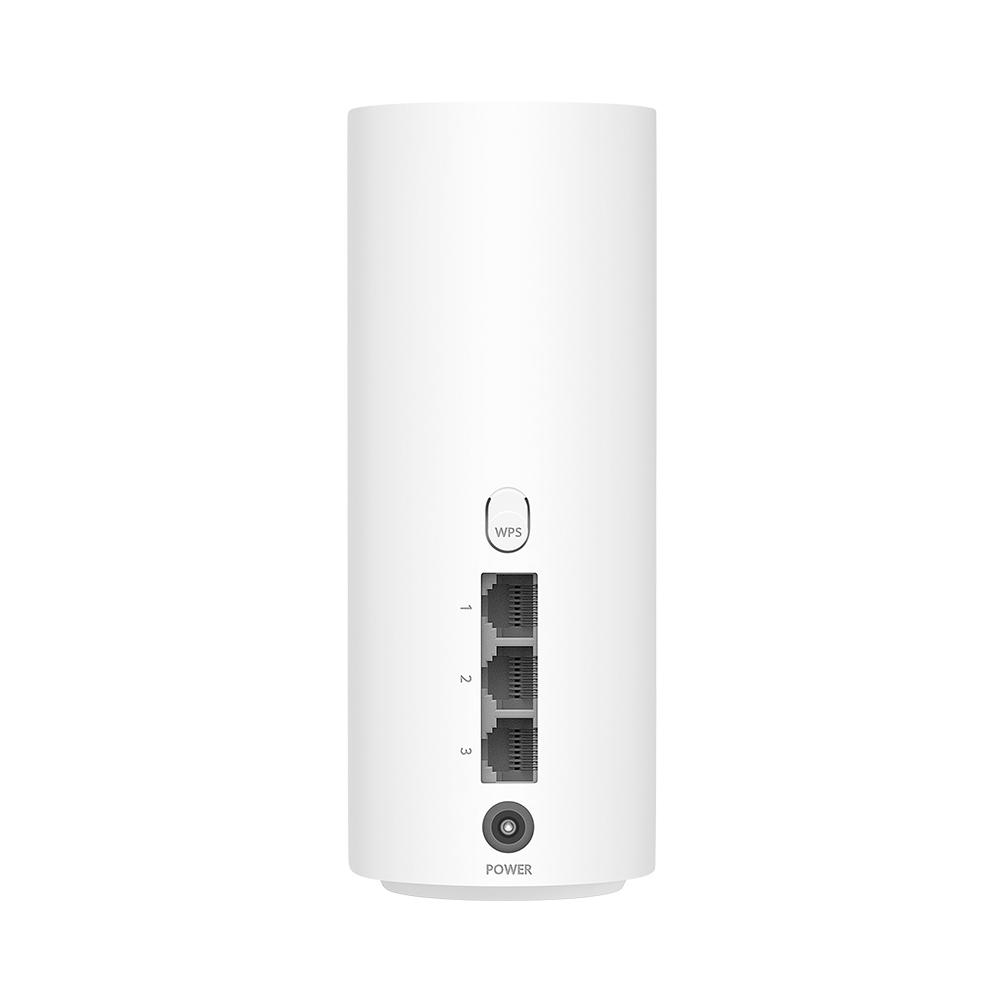 Weißer Router mit WPS-Taste, drei Ethernet-Ports (1, 2, 3) und Power-Knopf.
