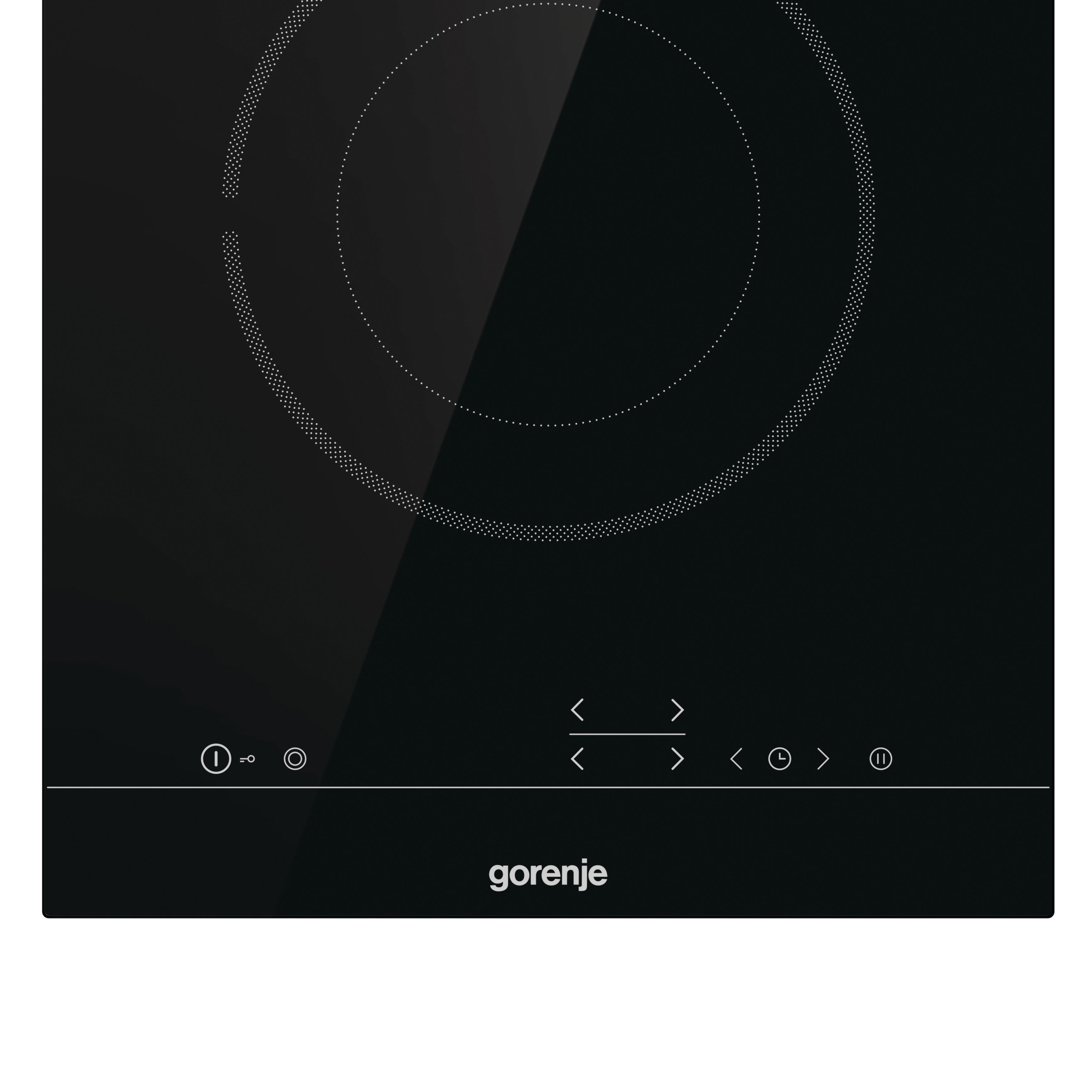 Schwarze Kochplatte mit Touch-Bedienfeld und Gorenje-Logo.