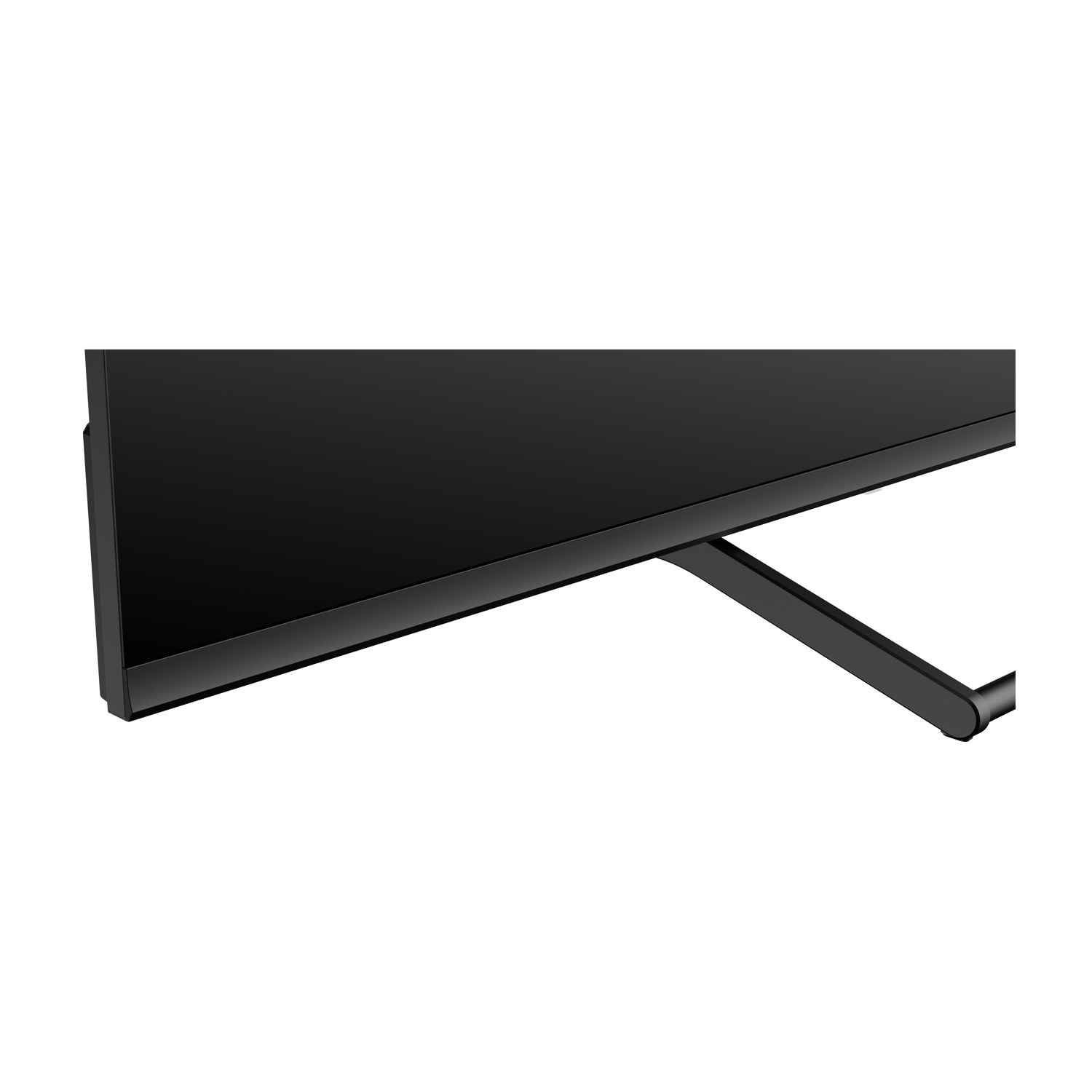 Primo piano della parte inferiore di un monitor nero con supporto nero.