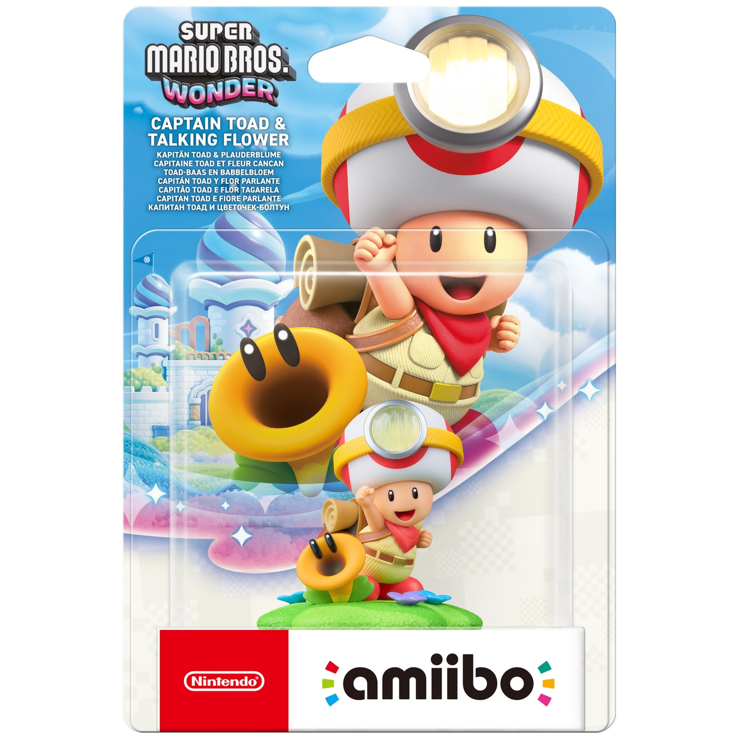 Super Mario Bros. Wonder Amiibo: Captain Toad & Talking Flower figure.