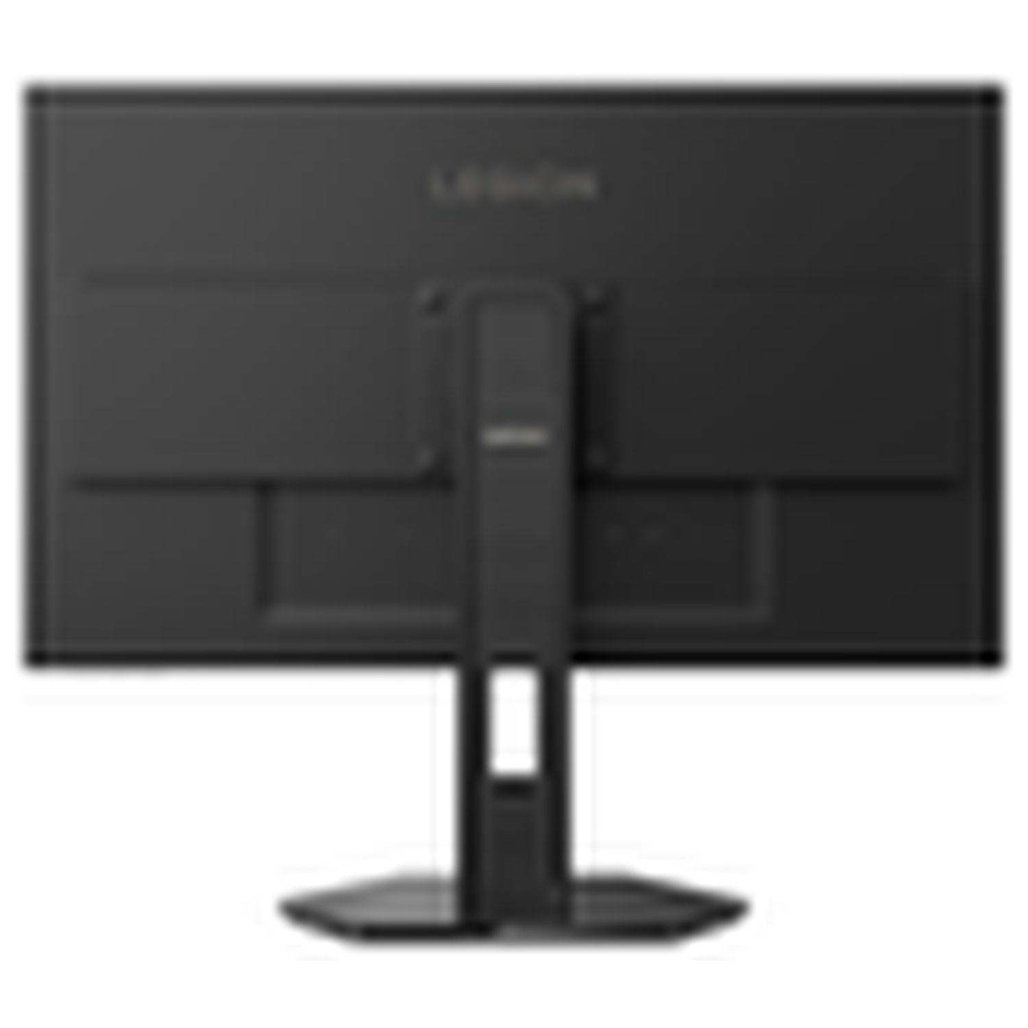 Rear view of a black Legion monitor with its stand.
