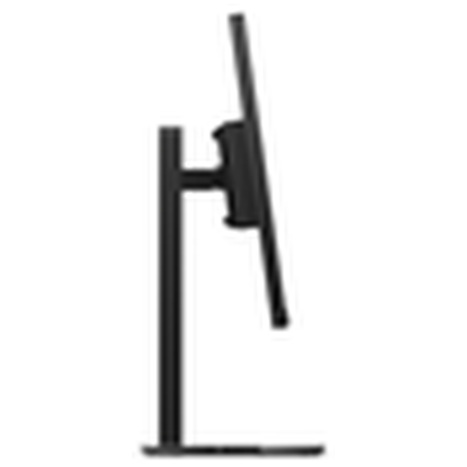 A black monitor mount with an arm and a base on a white background.