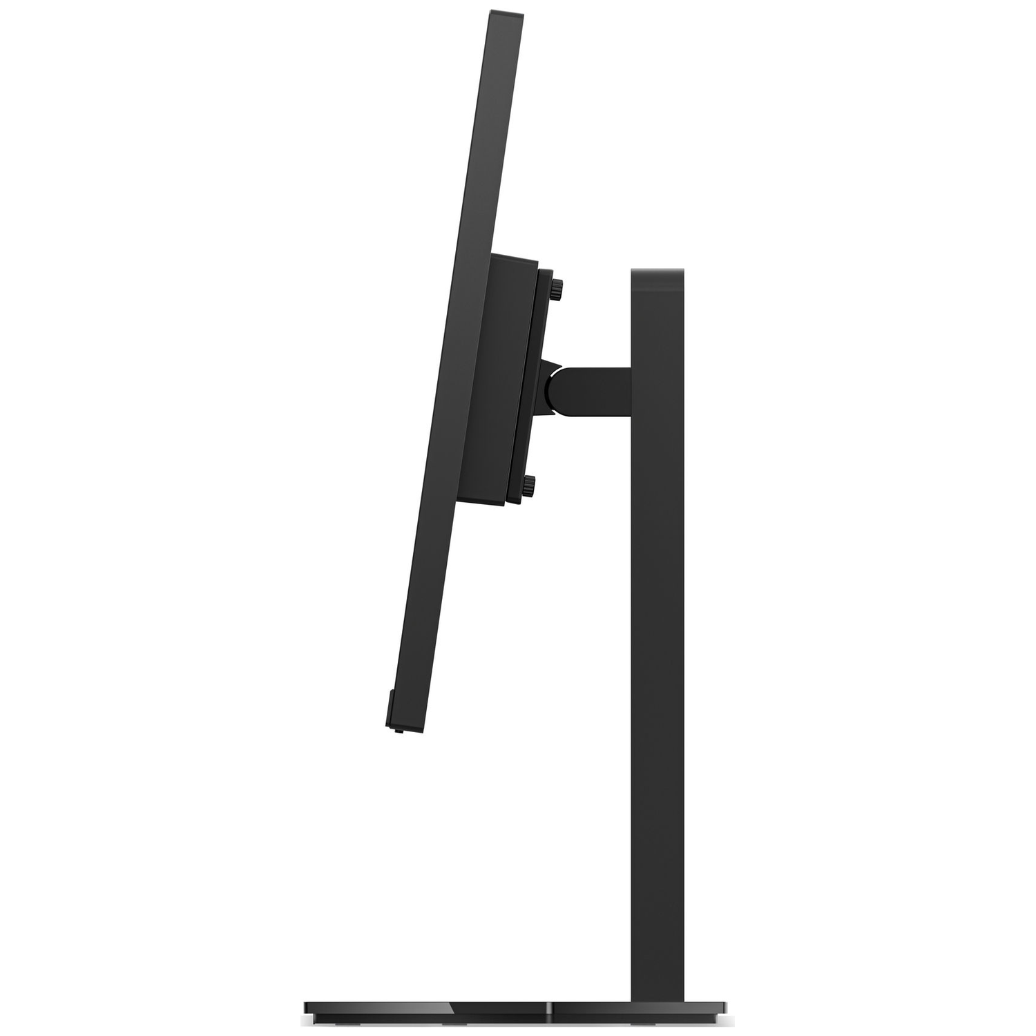 Black monitor on a stand, viewed from the side.