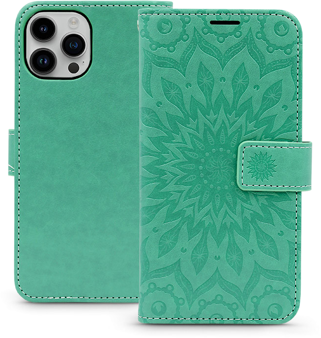 HAFFNER iPhone 15 oldalra nyíló tok, zöld (PT-6785)