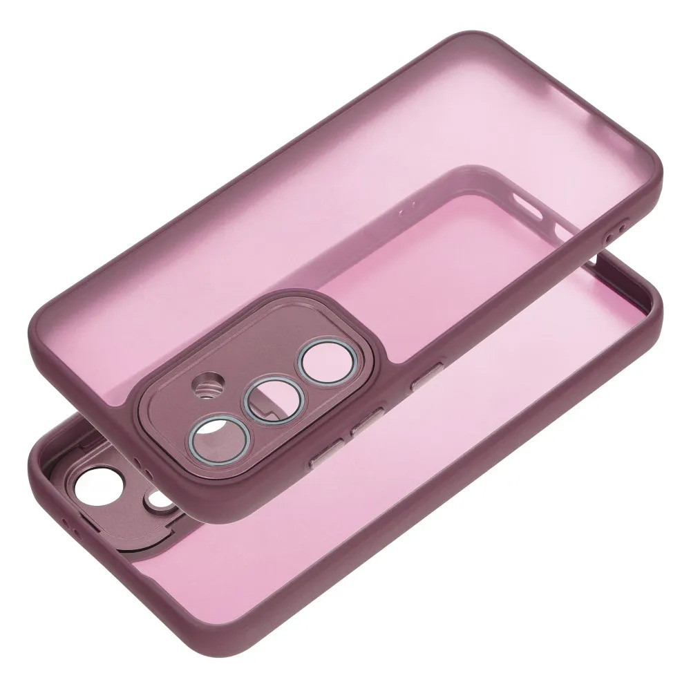 Két áttetsző, rózsaszín telefontok kamera kivágással. Fehér háttéren.