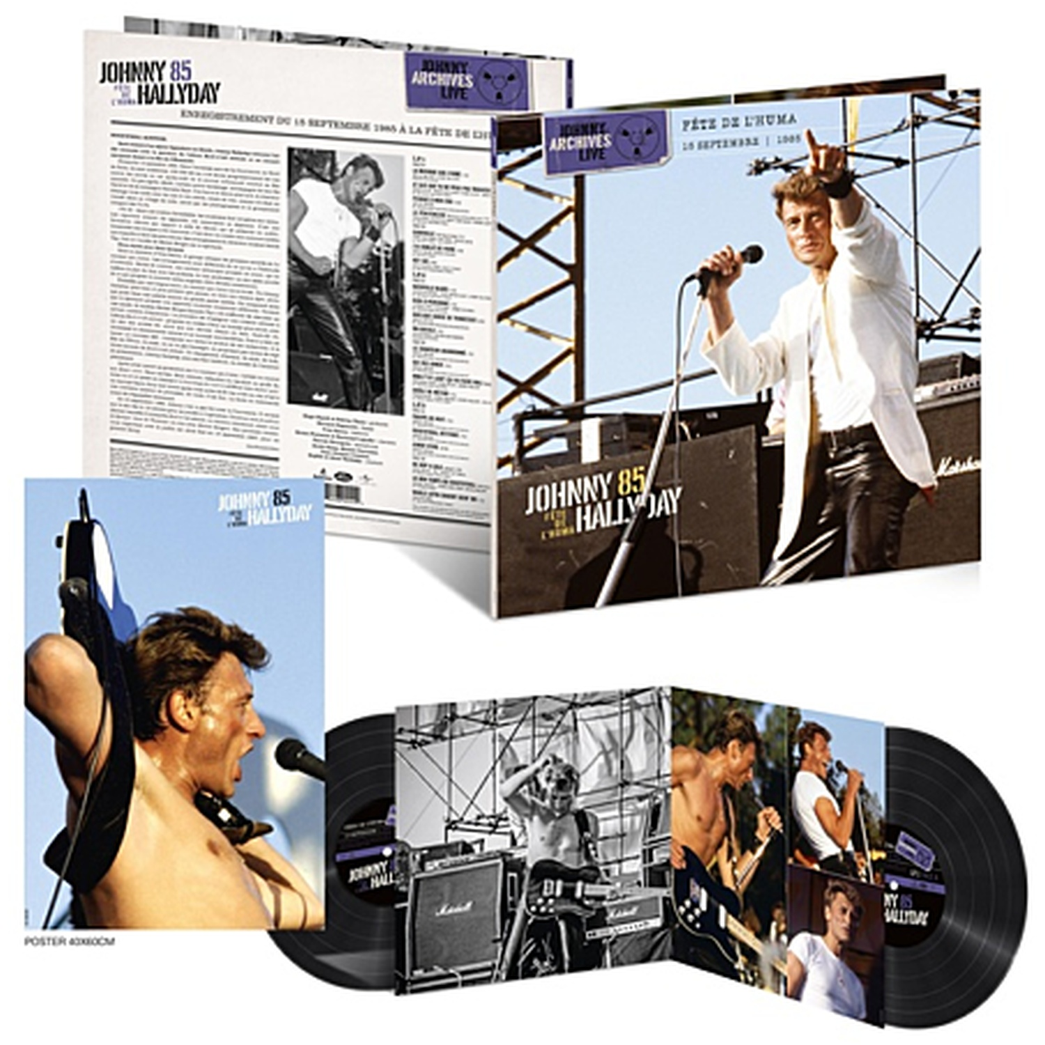 Johnny Hallyday Archives release met vinylplaten en poster.