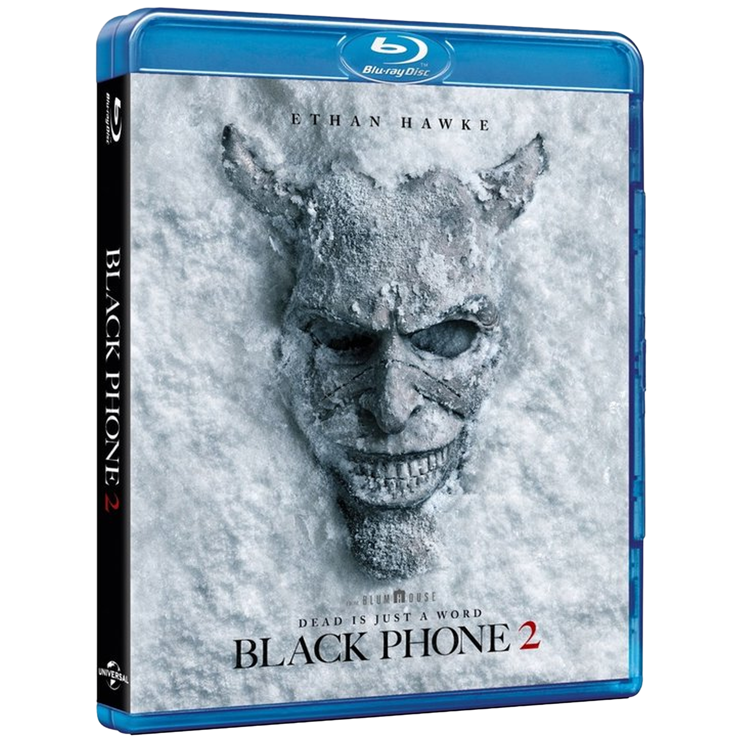 Black Phone 2 Blu-ray case featuring a frosty skull design and Ethan Hawke.