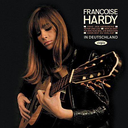 Françoise Hardy joue de la guitare sur une pochette d'album.