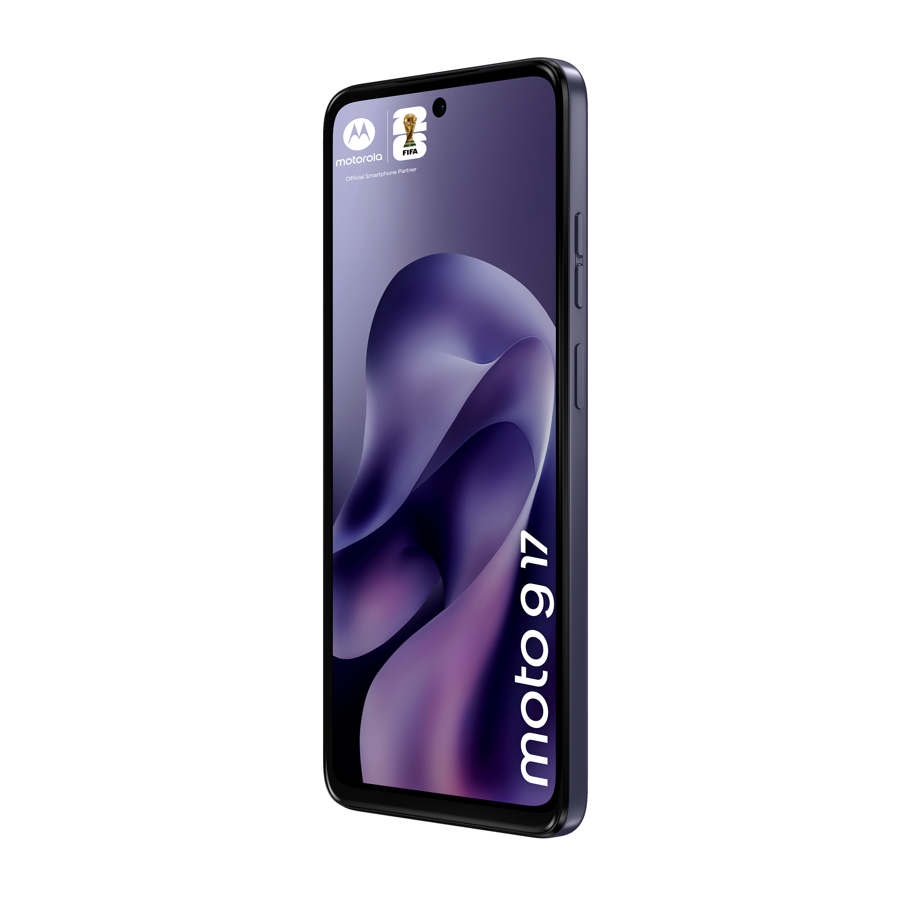 Ein Motorola Moto G 17 Smartphone mit FIFA-Logo auf dem Display.