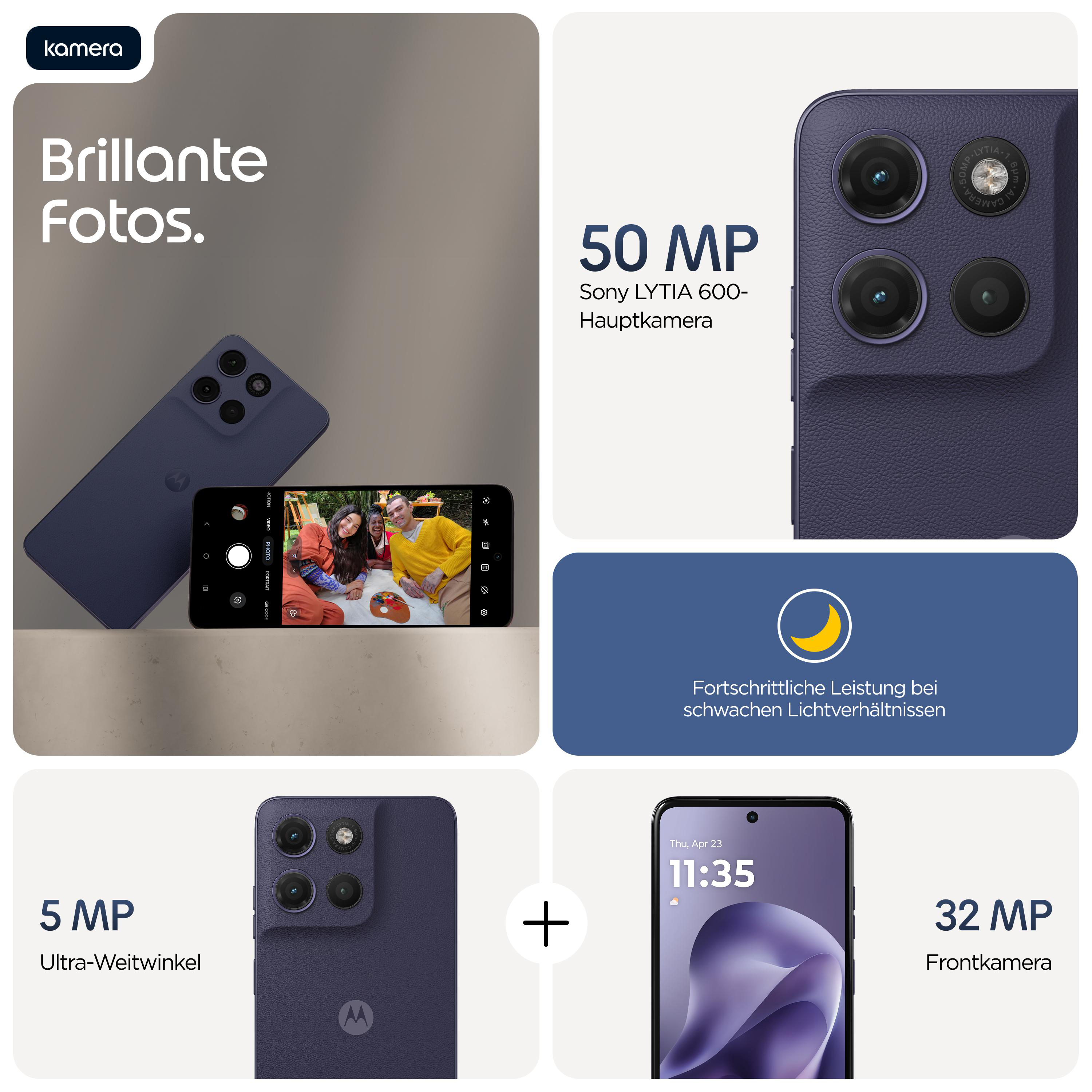 Smartphone mit Kameras: 50MP Haupt-, 5MP Ultraweitwinkel-, 32MP Frontkamera.