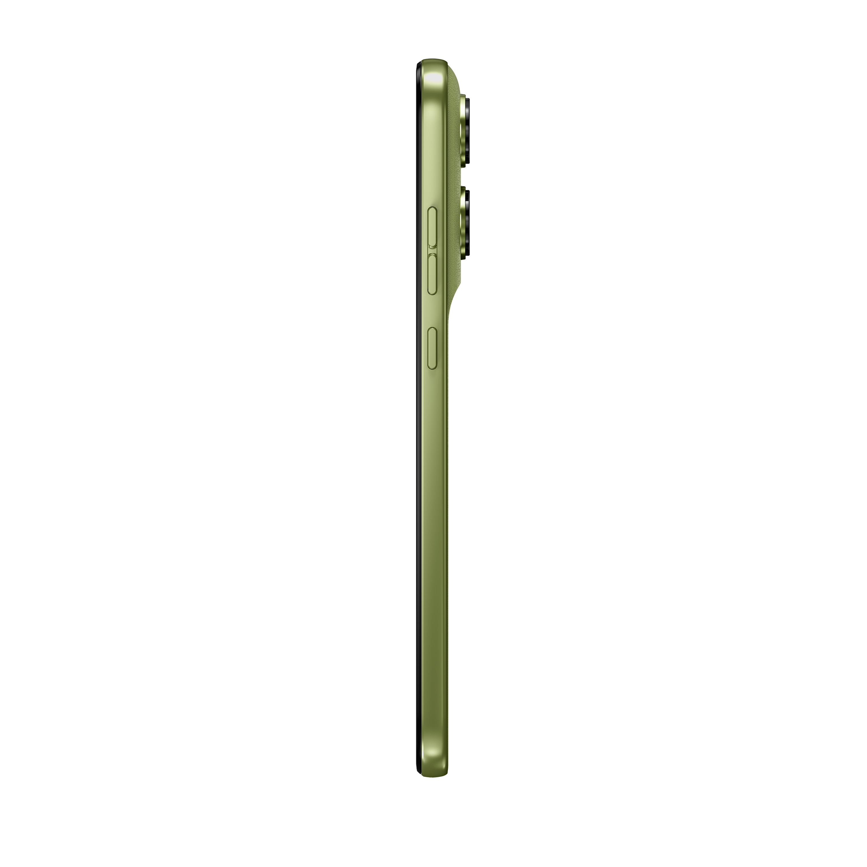 Grünes Smartphone im Profil mit Kameramodul auf der rechten Seite.