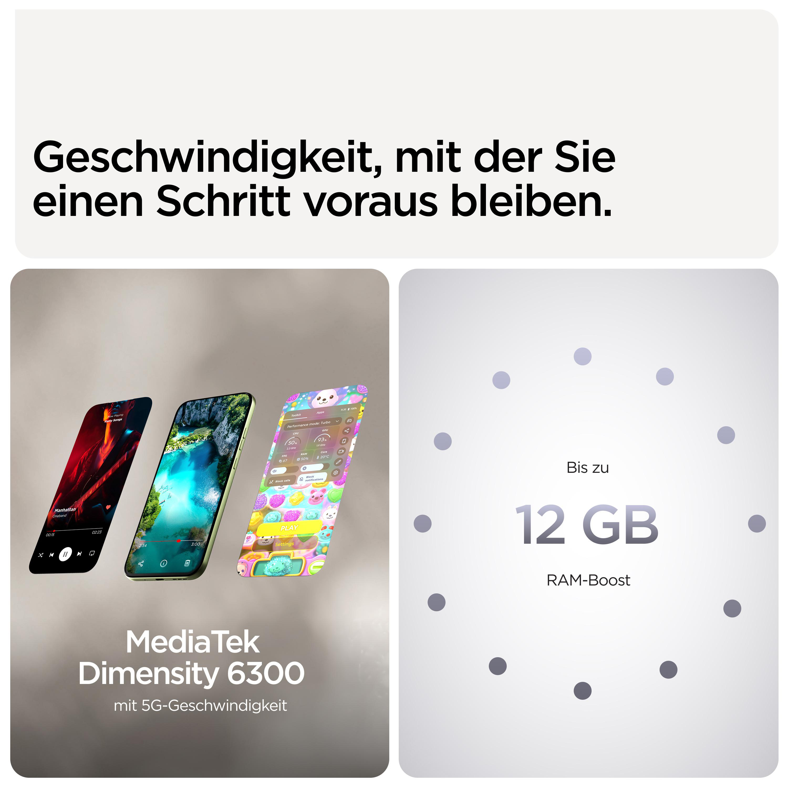 Drei Smartphones, 12 GB RAM-Boost, Dimensity 6300 Chip.