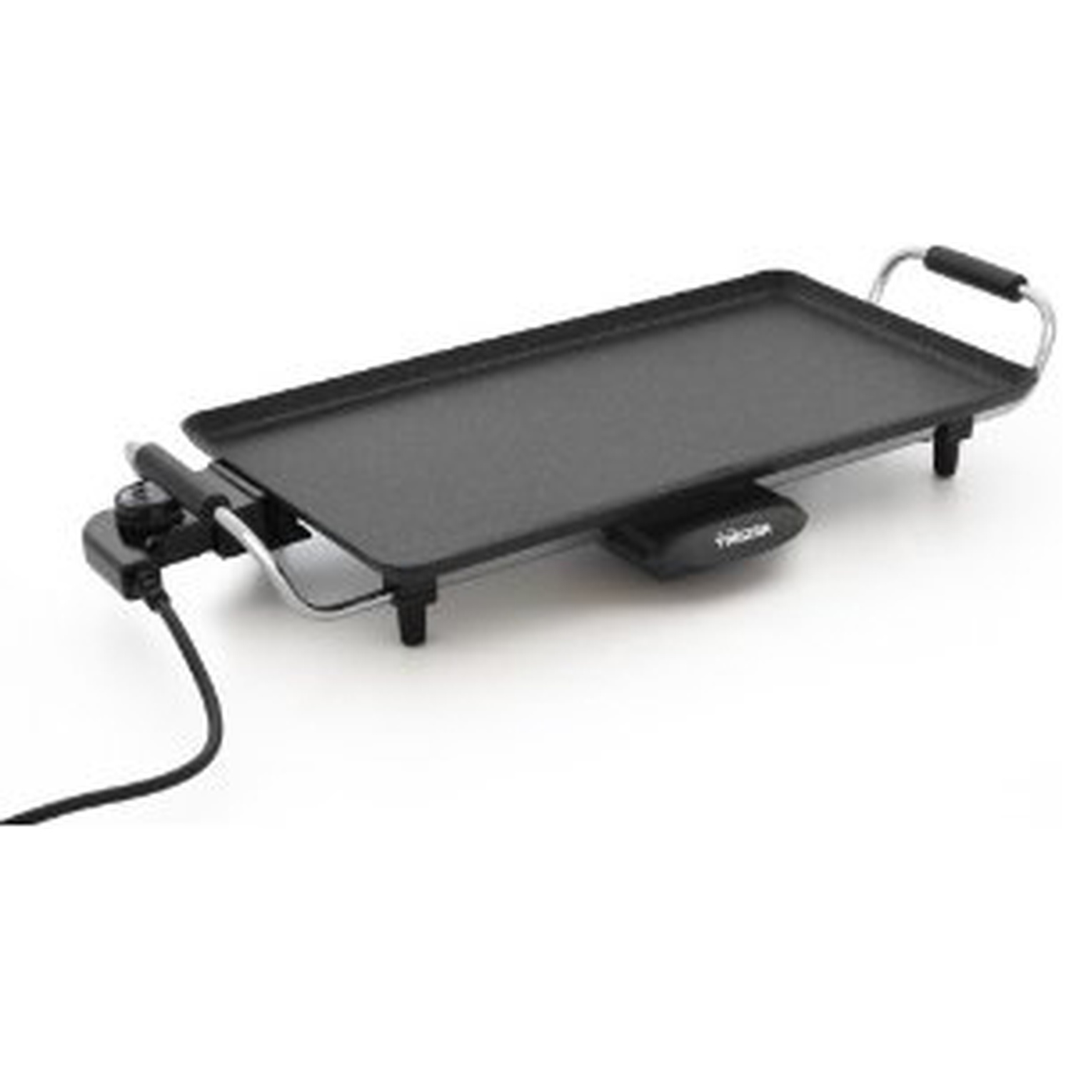 Une plancha électrique avec deux poignées et un cordon.