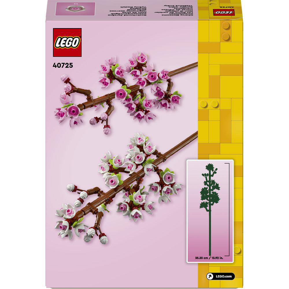 LEGO-Set mit zwei Zweigen rosa und weißer Kirschblüten auf braunen Stielen.