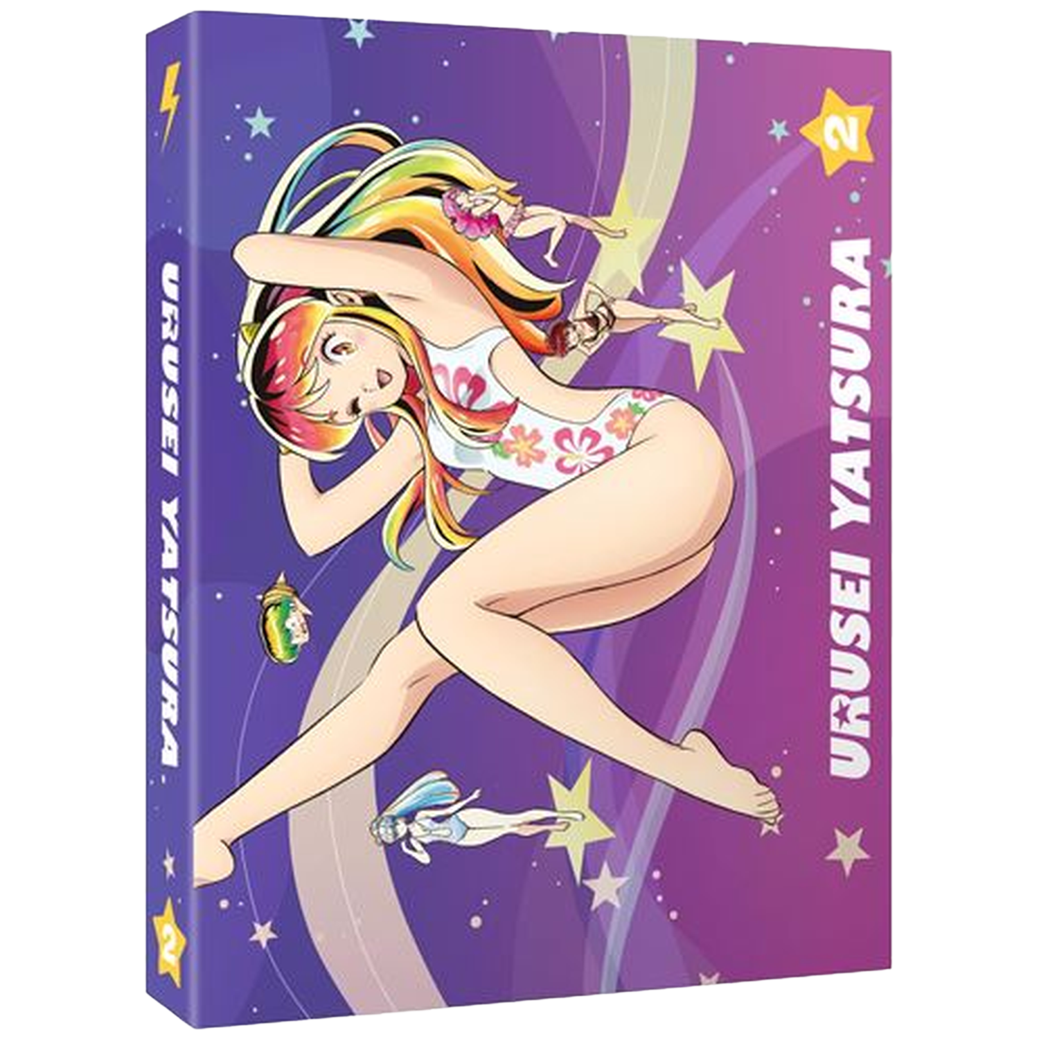 Pochette violette avec fille anime, étoiles et éclair. "URUSEI YATSURA 2"