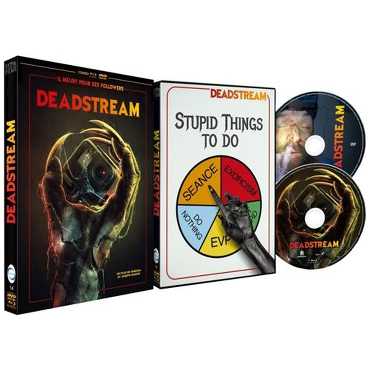 Deadstream DVD en Blu-ray combopack met enge cover en een spel disc.